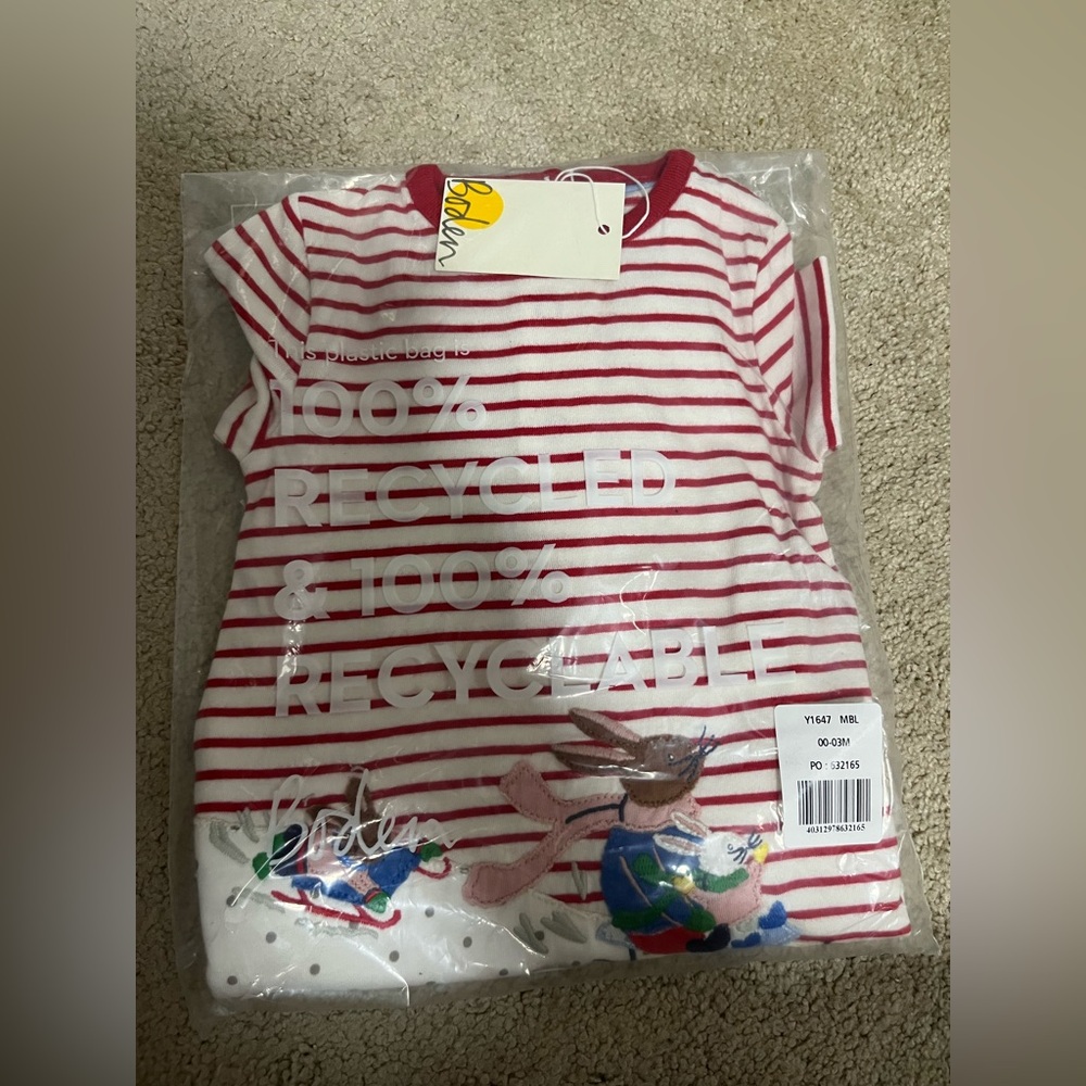 NWT Baby Boden girl set Sky Blue Snow Bunnies - Picture 7 of 8